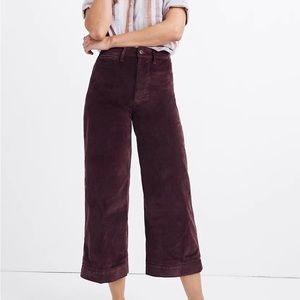 Madewell Emmett Wide-Leg Crop Pants in Velveteen